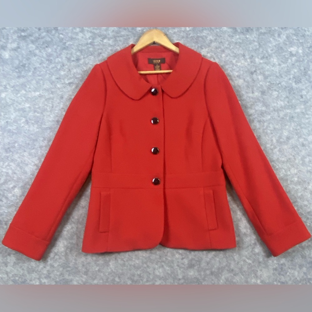 Victor Alfaro Blazer Women’s Size 12 Orange Fitted Peplum Round Collar Career